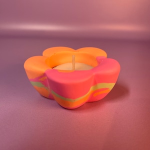 Orange | Green | Pink | Single FLOWER POWER Tea light holder | Candle | Cute Gift, Self Care, Psychedelic art, Valentines | Gift for her
