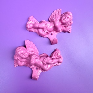 MINI Pair of Cherub | Angel | Cupid |Key Hooks | Pastel Pink | Light Pink | Baby Pink | Wall Hanging | Rococo | Baroque | Ornate | Sculpture