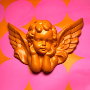 Medium 8x5.5inch - 20x14cm CHERUB | ANGEL | Cupid | Orange | Wall Hanging Rococo Baroque Ornate Cherub Sculpture decor