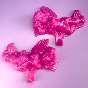 MINI Pair of Cherub | Angel | Key Hooks | Pink | Hot Pink | Wall Hanging | Rococo | Baroque | Ornate | Sculpture