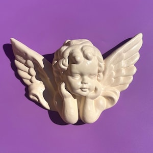 Medium 8x5.5inch - 20x14cm Cupid CHERUB ANGEL Cream Wall Hanging Rococo Baroque Ornate Cherub Sculpture