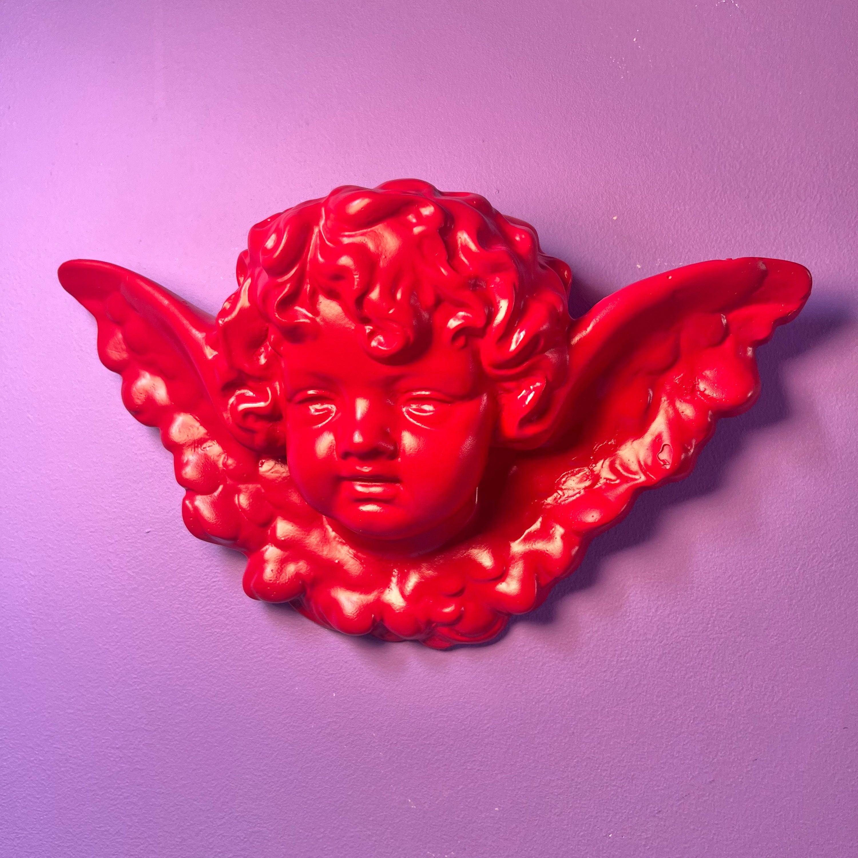 Large | Deep Red | Cherub | Angel | Wall Hanging | Kitsch | Rococo | Baroque | Ornate | Sculpture