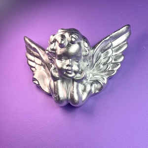 Medium 8x5.5inch - 20x14cm | CHERUB | ANGEL Silver | Wall Hanging | Wall Art | Gallery Wall |  Rococo |  Ornate |  Cherub | Sculpture