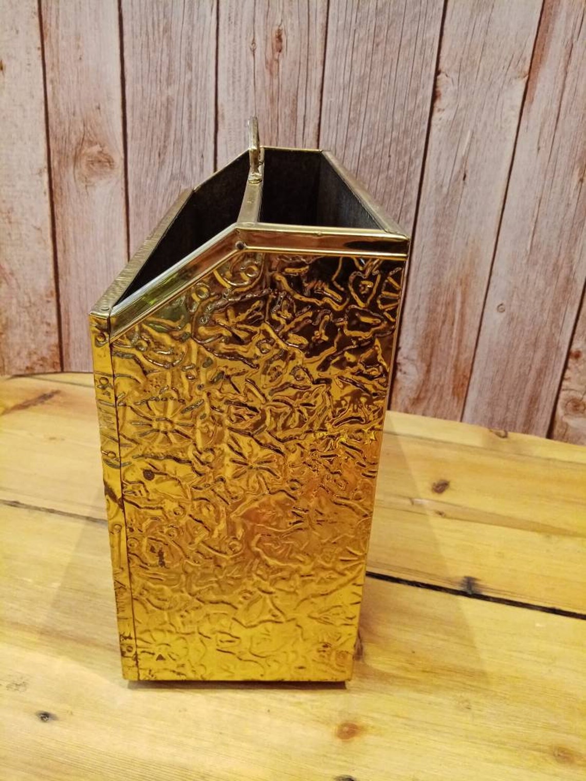 Vintage Brass Magazine Holder Double Etsy