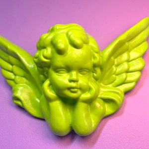 Medium | Lime Green | Cherub | Angel | 8x5.5inch - 20x14cm | Wall Hanging | Rococo | Baroque | Ornate Cherub | Sculpture