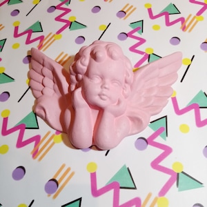 Medium 8x5.5inch - 20x14cm | CHERUB | Angel | Cupid | Pastel Pink |  Light Baby | Wall Hanging | Rococo Baroque | Ornate Sculpture