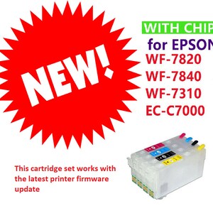 T812XL En solde - Cartouche rechargeable avec puces à usage unique pour WF7310, WF7820, WF7840 - Parfaite pour la sublimation !