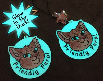 2" Friendly Feral TNR Cat Glow in the Dark Acrylic Keychain/Charm/Accessory for Phone/Bags/Keys