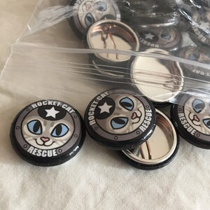 1 Inch Rocket Cat Porthole Logo Pinback Button Badges