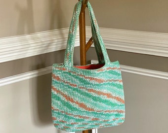 Cotton Market Tote in Tide Pool Colors and Lined in Bright Orange