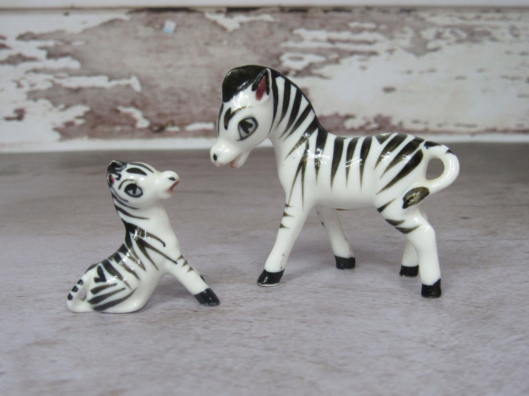 Vintage Mini Zebra Mom & Baby Figurines Sturdy Lightweight Porcelain
