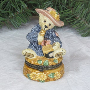 1999 The Boyds Collection Ltd Bearware Pottery Works Limited Edition Hinged Trinket Box - Boyds Bears Ceramic Pill Box #d 1076/3000