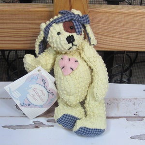 From Grandma&#39;s Heart Teddy Bear Collection 6&quot; Yellow Puppy Dog w Bow - 1999 New-Vintage w Tags Mill Mountain Decorative Chenille Plush Toy