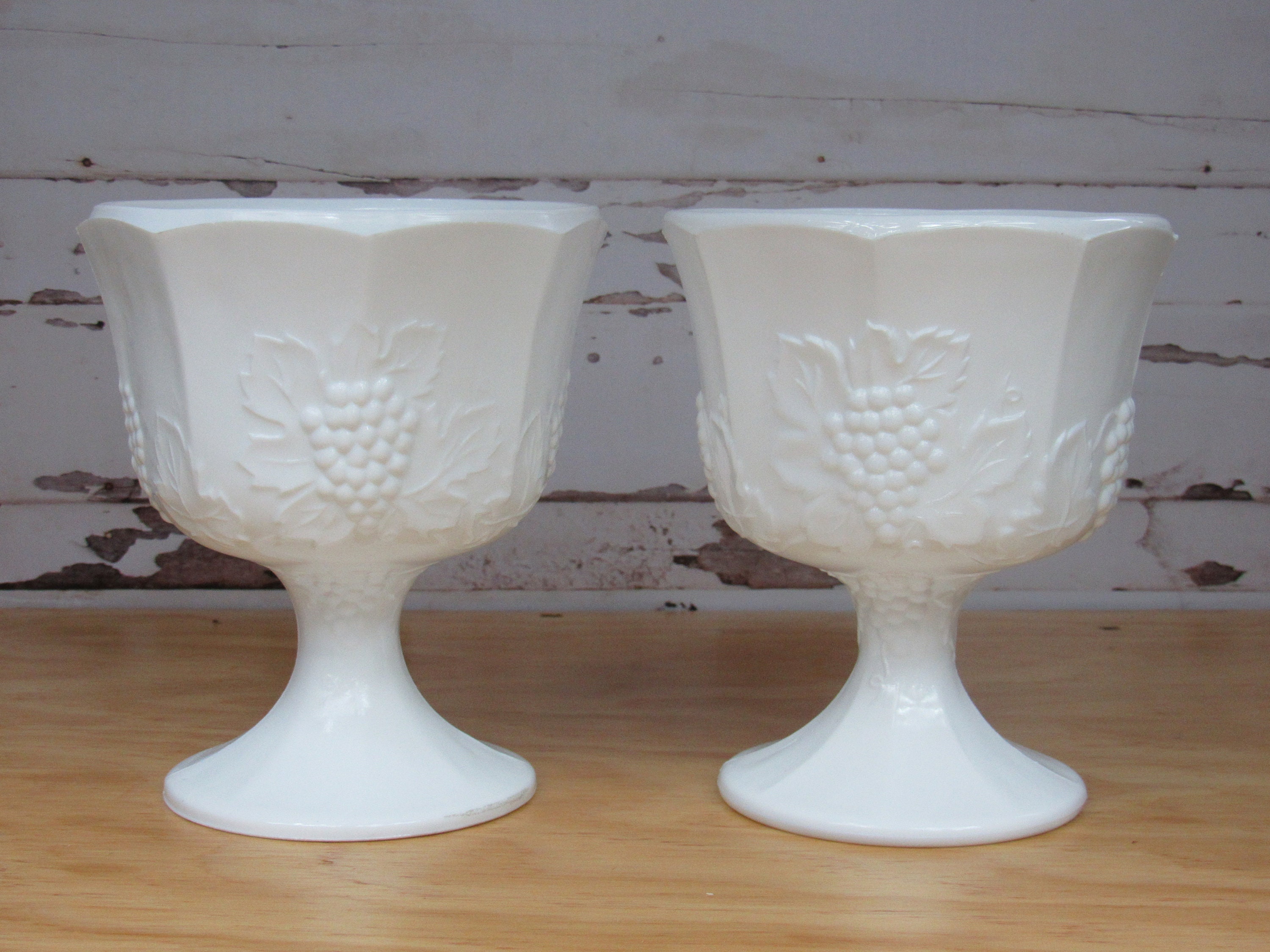 2 Vintage White Milk Glass Flower Arrangement Bases / Stemmed Etsy