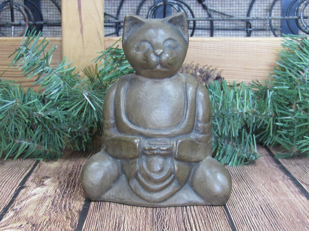 Buddha Cat Statue Yogi Kitty Doing Indian Meditation Wood Etsy