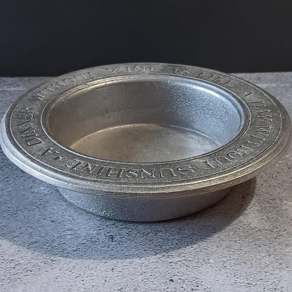 Wilton Armetale Flat Bottom Bowl w Rim American Inspirations Cast Aluminum Metal Dish "A dinner without wine is like a day without sunshine"