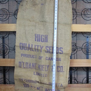 Large Burlap Seed Sack from Alberta, Canada - Vintage 100 pound Kiely & Co Burlap Seed Bag - 36&quot; Long Empty Bag Great for Crafts or Decor