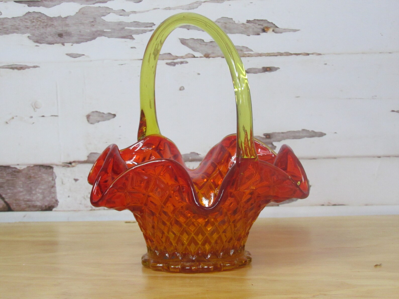 Vintage Amberina Glass Basket W Handle Retro Orange & Yellow Etsy