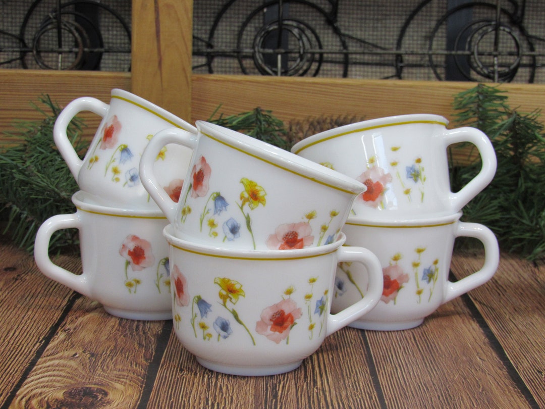 Set of 6 MCM Arcopal France Coffee and Tea Cups - Vintage White ...