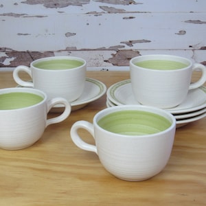 8pc Hacienda Green Franciscan Earthenware Coffee Cups and Saucers - 4 ea Vintage Mugs & Plates - four replacement sets