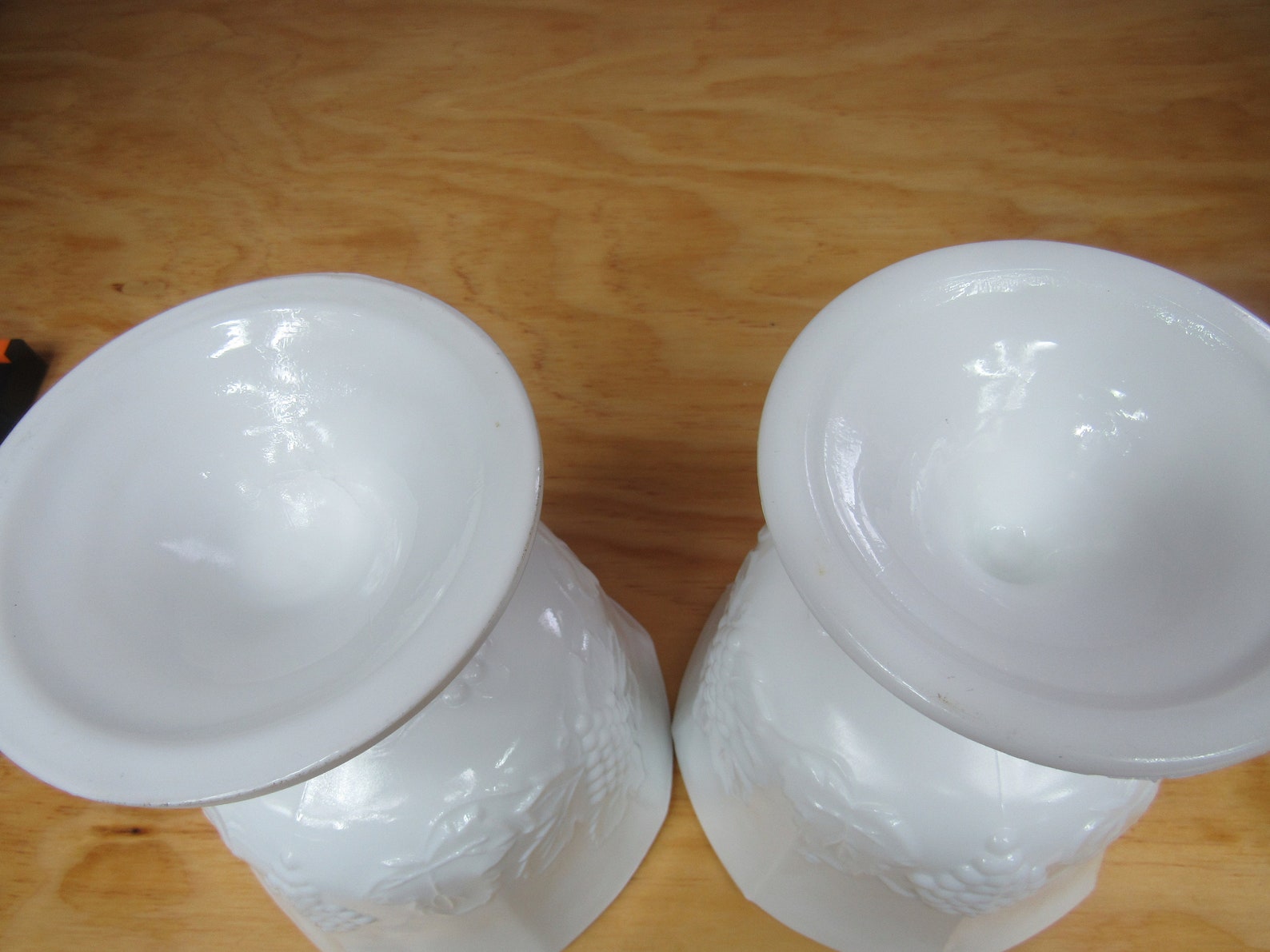 2 Vintage White Milk Glass Flower Arrangement Bases / Stemmed Etsy