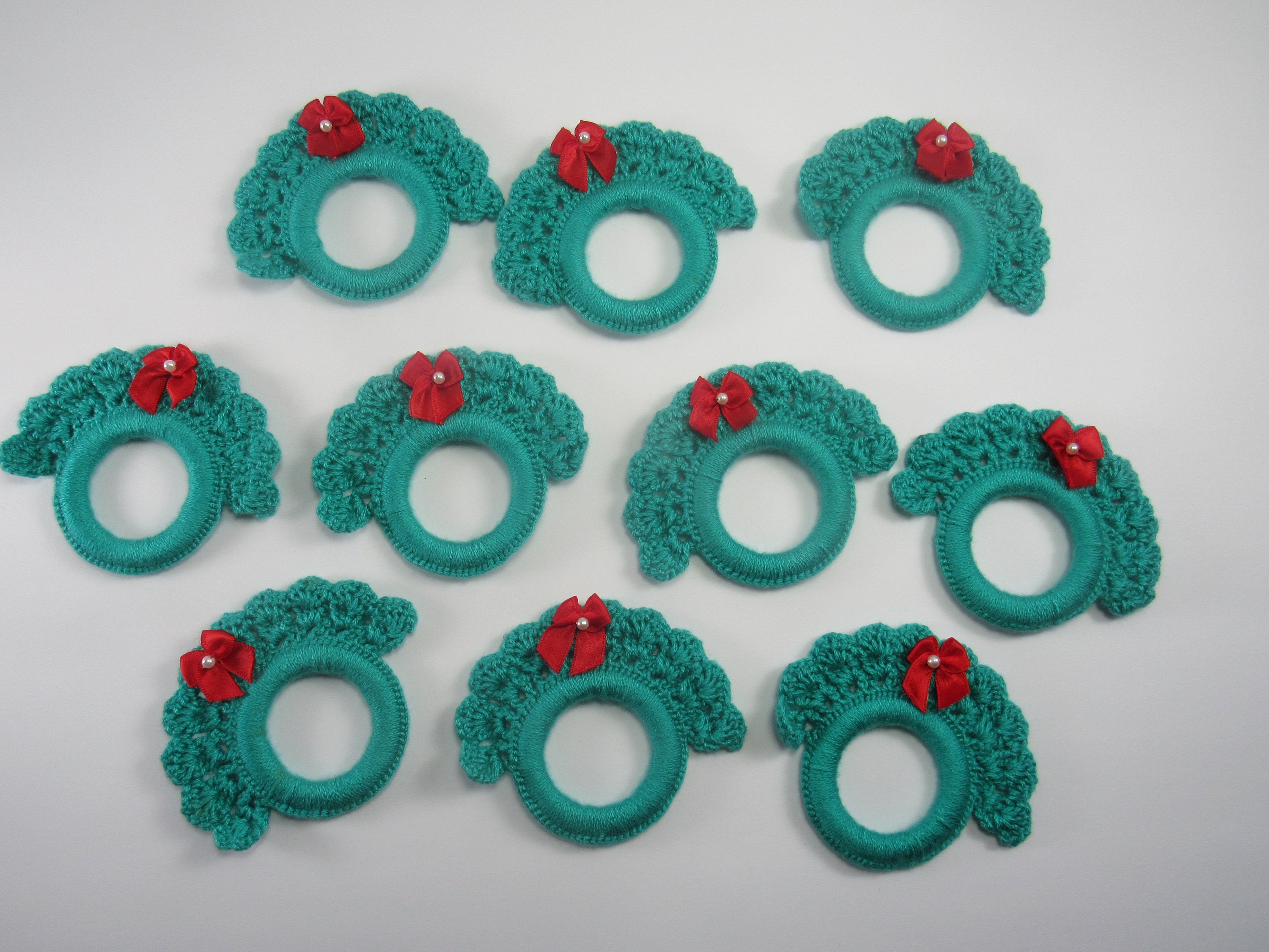 Hand Crocheted Christmas Wreath Napkin Rings Set of 10 Green Etsy