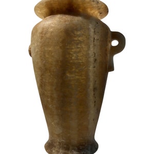 Exquisite Egyptian Museum Replica Hand Carved Alabaster Vase 10 x 7 Inches