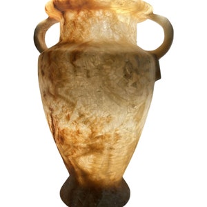 Egyptian Museum Replica Hand Carved Alabaster Vase 10 x 7 inches