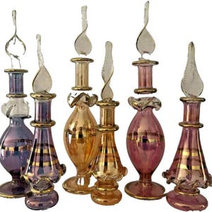 Kemet Christmas Handmade Set of 6 Mouth Blown Egyptian Perfume Bottles Glass 4 inches