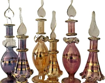 Juego de 6 frascos de perfume egipcios de vidrio soplado hechos a mano de Navidad Kemet de 4 pulgadas