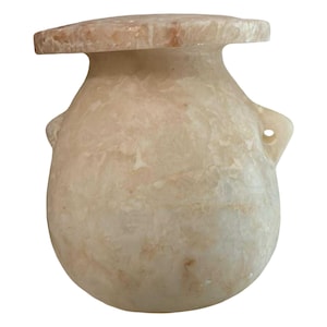 Museum Replica Egyptian Hand Carved Alabaster Vase with Lid 6 x 6 inches