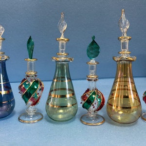 Kemet Art Christmas /Set of 12 Mouth Blown Egyptian Perfume Bottles Glass 4, 5 inches