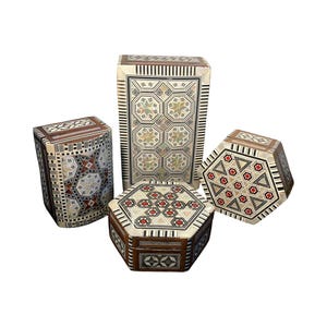 Egyptian Set of Four Mother Of pearl Jewlery Boxes High Quality with Red Velvet Rectangular set