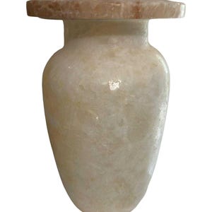 Museum Replica Egyptian Hand Carved Alabaster Vase with Lid 8 x 5inches