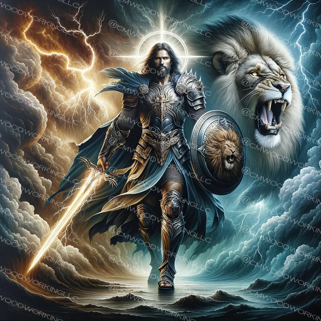 Armor of God Lion Poster, Museum Quality, Metal Frame, Christian Art, Religious Decor, Religious Gift