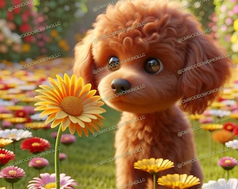 Rode poedel clipart | Floral Garden Puppy PNG JPEG (digitaal bestand)