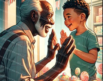 Grandfather and Grandson Wall Art, Family Bond, AI Canvas Print, Generational Love