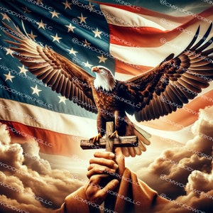 Bandiera americana aquila patriottica con croce Download digitale, file di sublimazione, arte della fede, PNG e JPEG trasparenti
