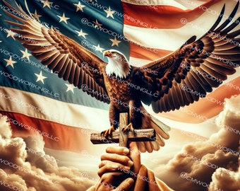 Patriotic Eagle American Flag Cross Digital Download (PNG & JPEG)