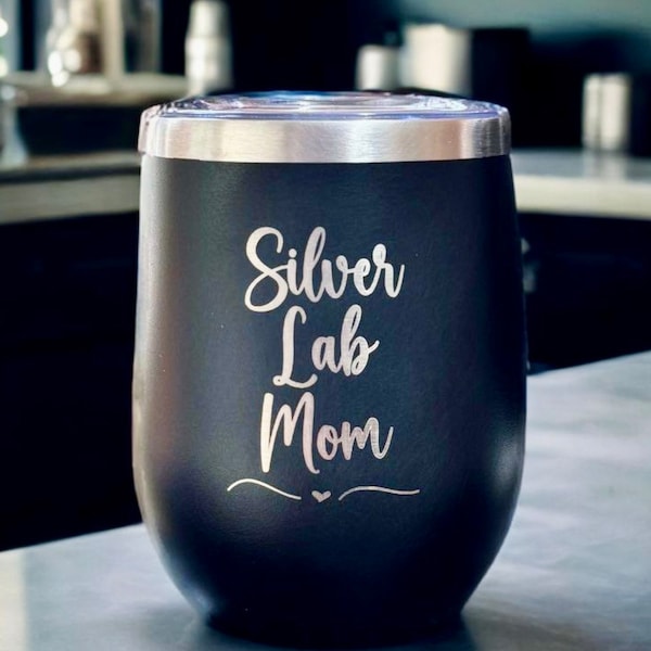Silver Labrador Gift/ Silver Lab Mom/ Wine Lover Gift/ Stemless Wine Tumbler/ Dog Tumbler/ Drinkware Gift/Cup/ Dog Lover Tumbler