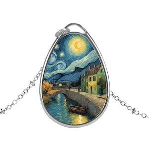 Starry Night Style Jewelry, Art Inspired Ellipse Necklace, Art Lover Gift, Van Gogh Style, Starry Night Inspired, Impressionism