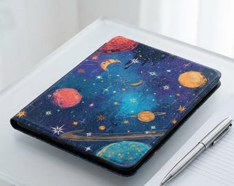 Colorful Space Planets Kindle Case | Celestial Galaxy Pattern, PU Leather