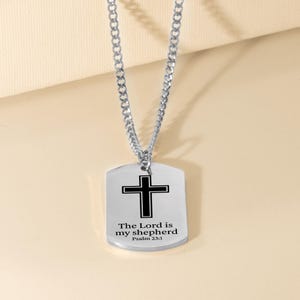 Psalm 23:1 Tag Necklace - Engraved Christian Gift, Stainless Steel