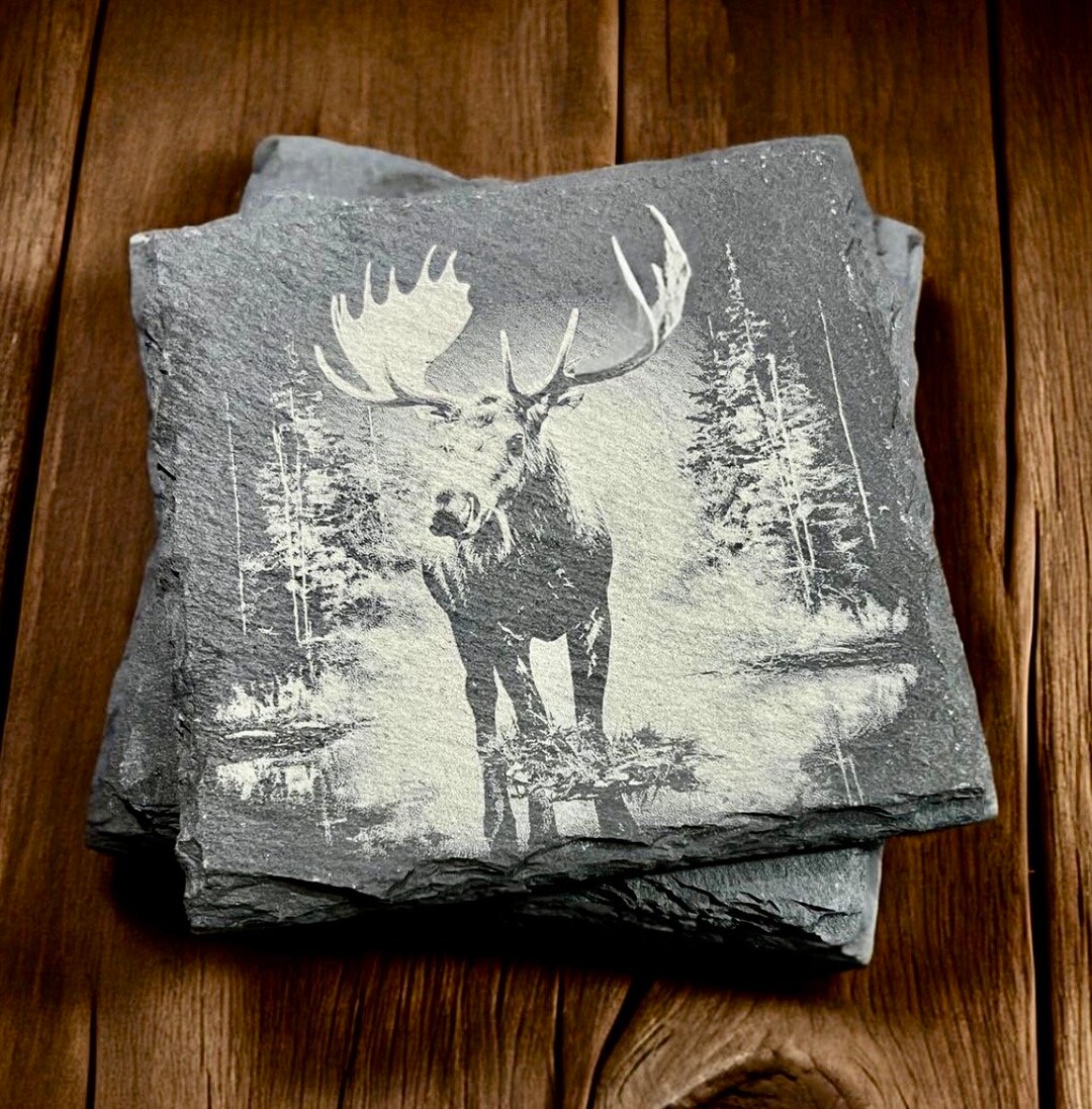 Moose Engraved Slate Coasters/ Drink Coasters/ Slate Coaster Set/ Moose ...