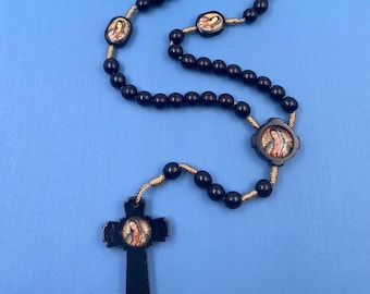 Black Wooden Prayer Rosary Our Lady of Guadalupe 17" | Rosario de madera negra de Nuestra Madre de Guadalupe Madre De Dios