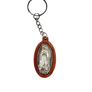 Handgefertigter Holz Schlüsselanhänger mit Religiöses Bild | Llavero Artesanal de Madera con Imagen Religiosa