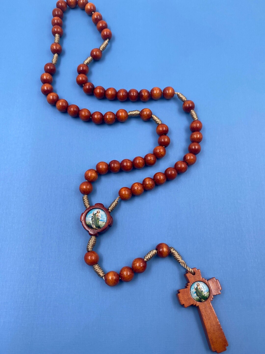 Handmade Rosewood Bead and Paracord Rosary Depiction of Saint Jude the