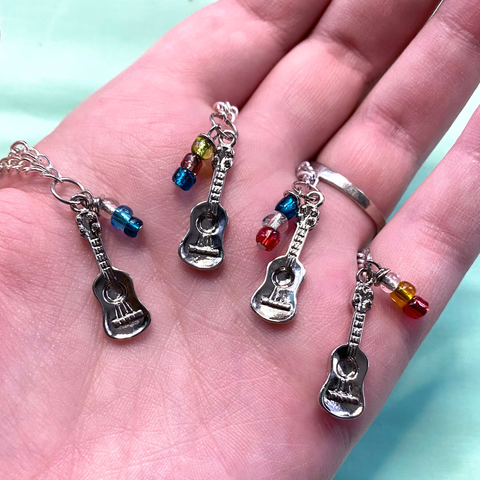 Silver Ukulele Glass Beaded Necklace 20 Chain Etsy