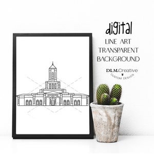 Dibujo lineal del templo de Tampa, Florida, templo mormón, clip art del templo, bordado del templo, página para colorear del templo, inserto de sellado del templo