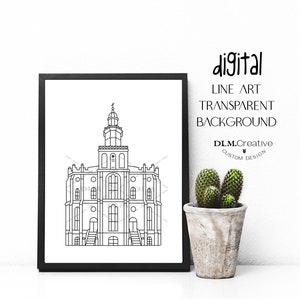 Templo de St George Utah, Dibujo lineal, Imágenes prediseñadas del templo, Bordado, Página para colorear, Inserto de sellado, Invitación SUD, Templos de Utah